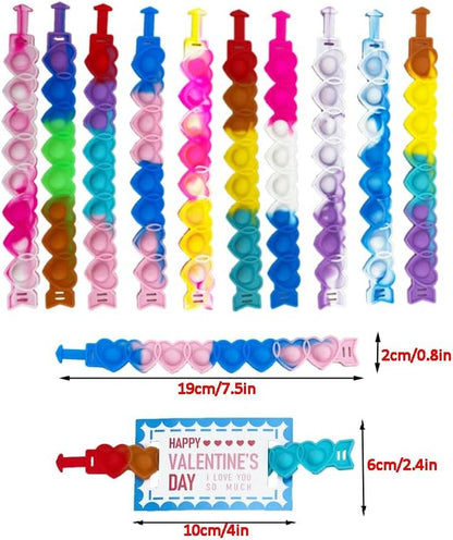 40pcs Valentines Day Gifts for Kids Classroom Exchange Pack Cards for Kids Heart Shape POP Bracelets and Valentines Day Cards for Kids Classroom Prizes Party Favors Goody Bag Filler