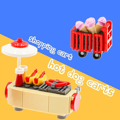 190pcs City-Supermarket-Kitchen Bricks Compatible with Major Brands,Food-Fruits-Apple-Banana Ice-Cream-Sundae-Capcake Chicken-Hotdog stall-Shopping-Trolley DIY-Picnic-Toys Gifts for Kids