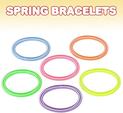 ArtCreativity Spring Bracelets - Pack of 12 Elastic Plastic Wristbands in Assorted Neon Colors - Fun Party Favor, Carnival Prize - Amazing Gift for kids, adults