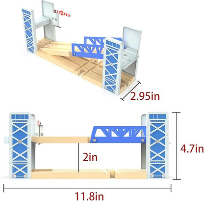 Z MAYABBO Wooden Train Set Accessories Wood Railway Bridge for Railroad Tracks, 2-Level Overpass Compatible for All Railway Tracks System