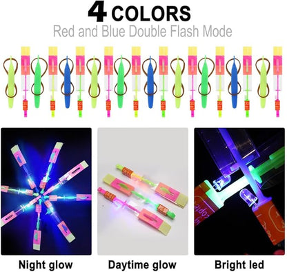 64 PCS Glow Flying Toys Sets(32 Slingshot+32 LED copters) Birthday Gifts Party Favors Glow in The Dark Party Supplies Summer Outdoor Game for Kids
