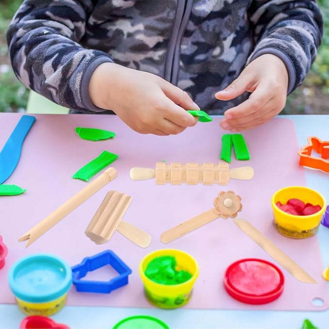 Toyandona Clay Sculpting Tools Set 12-Piece Wooden Plasticine Molding Tools for Kids and Adults Smooth Safe Handles Ideal for Pottery Air Dry Clay Crafting