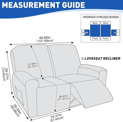 MAXIJIN Waterproof Loveseat Recliner Cover 4 Pieces Reclining Love Seat Slipcvers, Recliner Sofa Cover 2 Seater with Elastic Straps & Pockets for Pet, Kids (Loveseat Recliner, Pea Green)