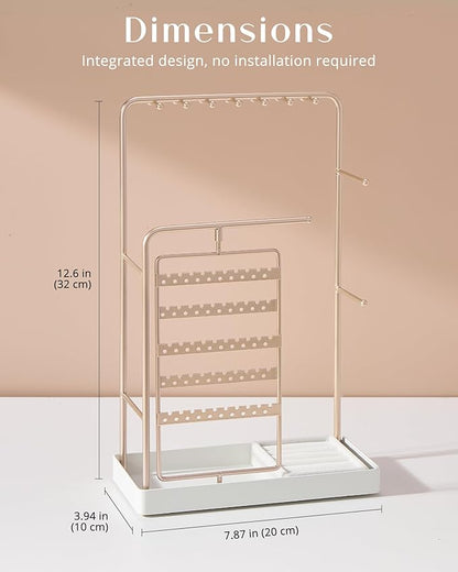 ProCase Jewelry Stand Holder Organizer, Jewelry Display Storage with Ring Tray, Rotating Earring Bracelet Necklace Holder, Valentine's Gifts Room Dorm Decor for Teen Girls -Champagne (No-Assembly)