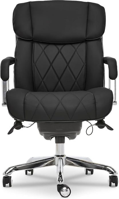 La-Z-Boy Sutherland Quilted Leather Executive Office Chair with Padded Arms, High Back Ergonomic Desk Chair with Lumbar Support, Black Bonded Leather