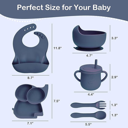 Complete Silicone Baby Feeding Set - 6+ Months Food Grade Baby Feeding Essentials | Silicone Bibs, Baby Bowls and Plates, 3 in 1 Baby Sippy Cup, Spoons and Fork Set | Free of BPA/PVC/Lead/Phthalate