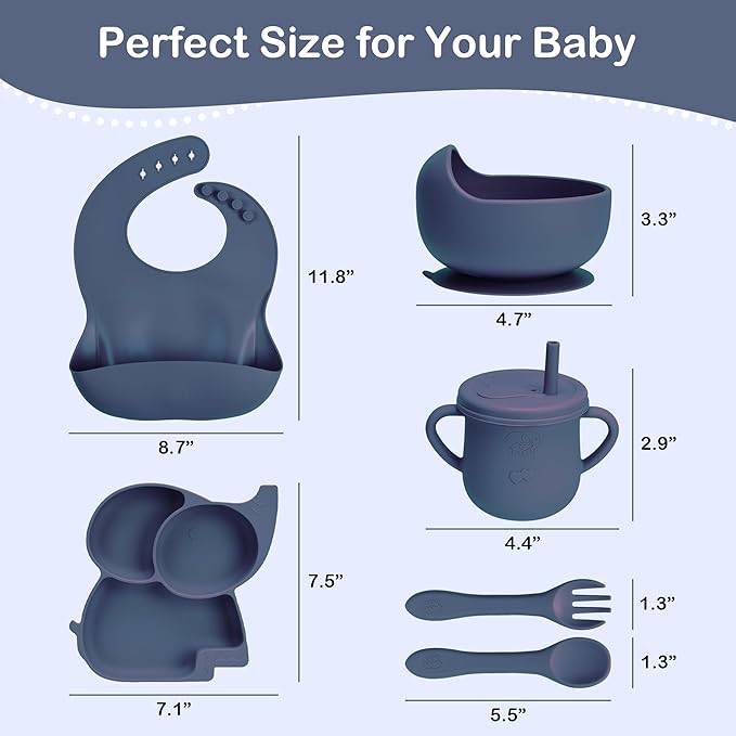 Complete Silicone Baby Feeding Set - 6+ Months Food Grade Baby Feeding Essentials | Silicone Bibs, Baby Bowls and Plates, 3 in 1 Baby Sippy Cup, Spoons and Fork Set | Free of BPA/PVC/Lead/Phthalate
