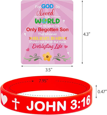 John 3:16 Cards with Bracelets Bible Valentine's Cards Silicone Bracelets for Classroom Party Favors Exchange 25 Packs