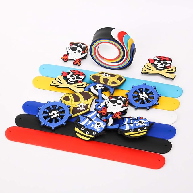 PROLOSO Slap Bracelets Silicone Slap Wristband Pirate Snap Bracelet Kids Slap Toy Bulk Party Favors 12 Pcs