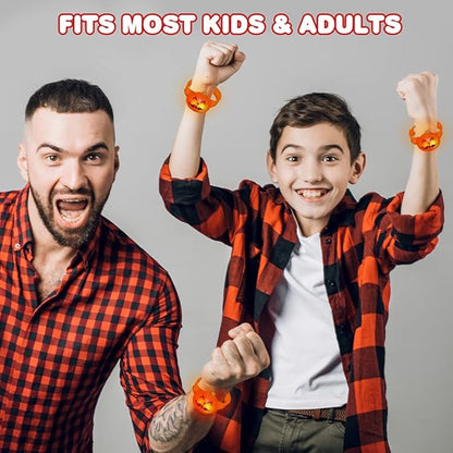 ArtCreativity Light Up Halloween Bracelets, Set of 6, Jack o Lantern Wristbands for Kids with 3 Light-Up Modes, LED Halloween Costume Accessories, Halloween Party Favors and Non-Candy Treats