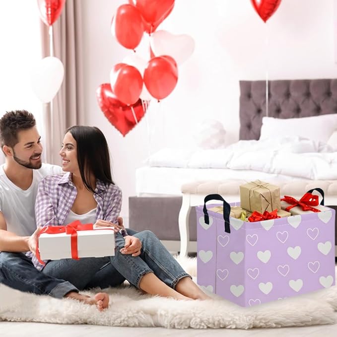 Rectangular Purple heart,Valentine's Day Gift Basket,nursery basket,Girls gift baskets,kids toy storage Bin, Love Heart Room Decor for Home,Shelf Baskets(Purple heart)