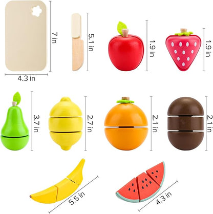 Cutting Fruit Set - Wooden Play Food Kitchen Accessory, Multi - Pretend Play Accessories, Wooden Cutting Fruit Toys for Toddlers and Kids Ages 3+