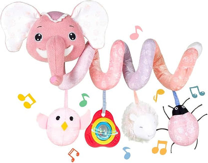 Koty Newborn Car Seat Toys, Stroller Toys for Babyies 0-6 Months,Infant Activity Spiral Plush Toys Hanging - Carseat Stroller Crib with Musical Rattle Toy for Boys Girls 0 3 6 9 Months