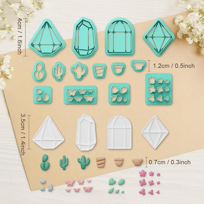 ORIGACH 14 Pcs Terrariums and Cactus Polymer Clay Cutters， Flower House Design Clay Cutters for Polymer Clay Jewelry Earrings with a Clear Storage Box