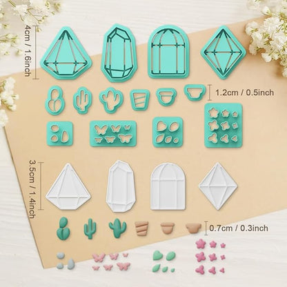 ORIGACH 14 Pcs Terrariums and Cactus Polymer Clay Cutters， Flower House Design Clay Cutters for Polymer Clay Jewelry Earrings with a Clear Storage Box