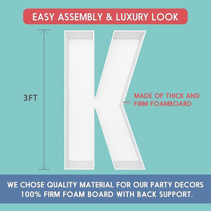 3FT Tall Mosaic Balloon Frame Letters Big Marquee Light Up LettersDIY Kit for Birthday Party Wedding Backdrop Decor Letter K Pre-Cut Foam Board