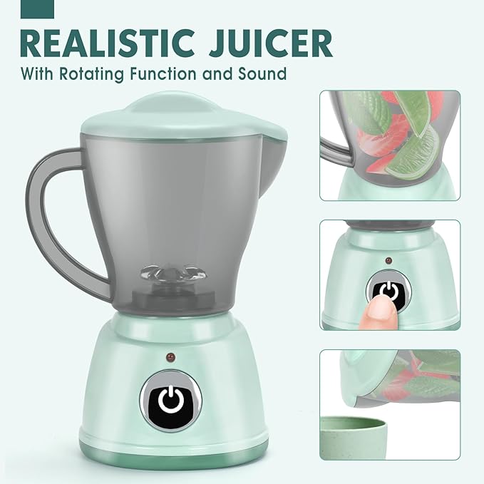 Pretend Play Kitchen Appliances Toy Set with Coffee Maker Machine, Mixer, Toaster, Blender, Kids Kitchen Playset, Play Kitchen Accessories with Sound & Light, Birthday Gifts for Kid Girls Ages 3-5 4-8