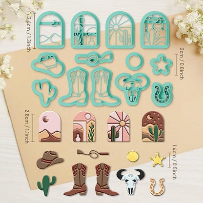 ORIGACH 13 Pcs Western Cowboy Polymer Clay Cutters Set Earring Clay Cutter DIY Craft Supplies for Earring and Jewelry Making