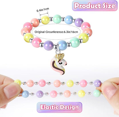 5 Pieces Colorful Girls Unicorn Bracelets Rainbow Beaded Bracelet for Birthday Party Favors Flower Friendship Bracelet Jewelry Little Girls Toddler Costume Butterfly Jewelry