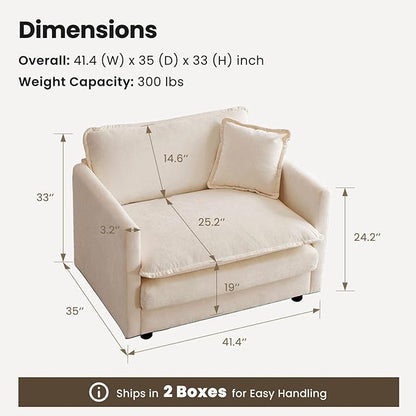 Chenille Oversized Accent Chair - 41.4”W Big Comfy Modular Cloud Chair, Cozy Armchair for Living Room, Bedroom, Kids Room, Family Room, Reading Nook, Warm Beige