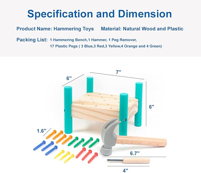 Wooden Baby Workbench Pounding Hammer Toy for Toddlers,STEM Educational Preschool Learning Toys for Kids, Great DIY Gift for Boys and Girls