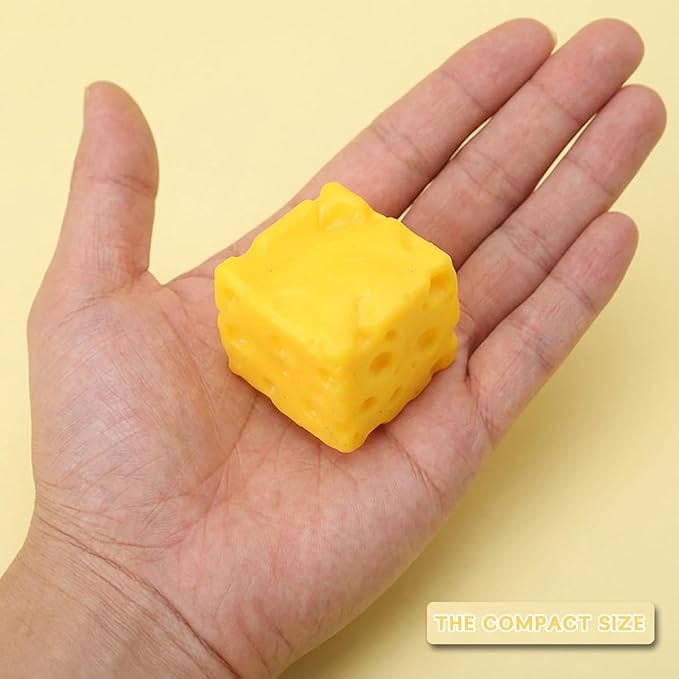 Yellow Cheese Squeeze Toy, Soft Rebound Squishy Cheese Cube, Food Theme Fidget Toy for Stress Relief & Relaxation, Portable Sensory Squishy Stress Ball for Adults, 2 Pack