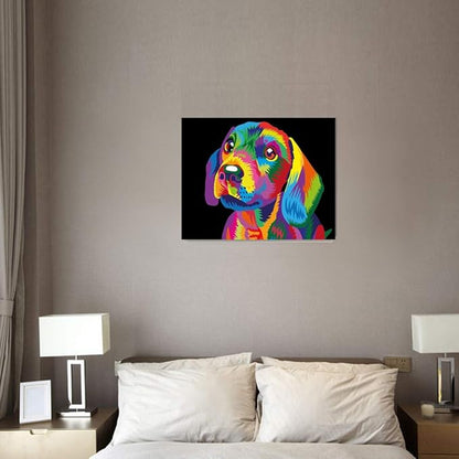 Elftoyer Paint by Numbers for Kids & Adults & Beginner, DIY Canvas Painting Gift Kits for Home Decoration - Colorful Dog 12 x 16 inch (Wooden Frame)