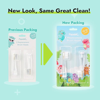 Papablic Replacement Toothbrush Heads - 2 Count | Compatible with Papablic BabyHandy & Toddler Sonic Electric Toothbrushes (18-36 Months)