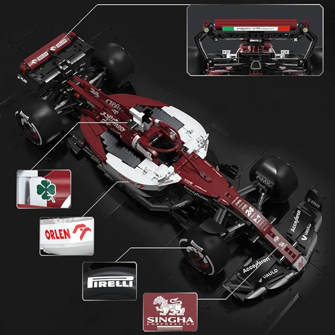 CaDA C64005w Alfa Romeo F1 Race Car C42 Building Blocks Set, 1868 PCS 1: 8 MOC Creative Building Blocks, Excellent Racer Model and Collection STEM Gift for 8+ Kids Teens and Adults