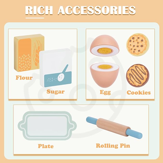 Play Kitchen Accessories, Wooden Toy Mixer, Wooden Kitchen Accessories for Kids, Pretend Play for Toddlers 3-5