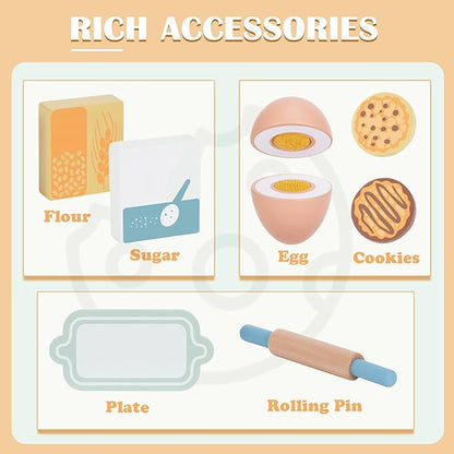 Play Kitchen Accessories, Wooden Toy Mixer, Wooden Kitchen Accessories for Kids, Pretend Play for Toddlers 3-5