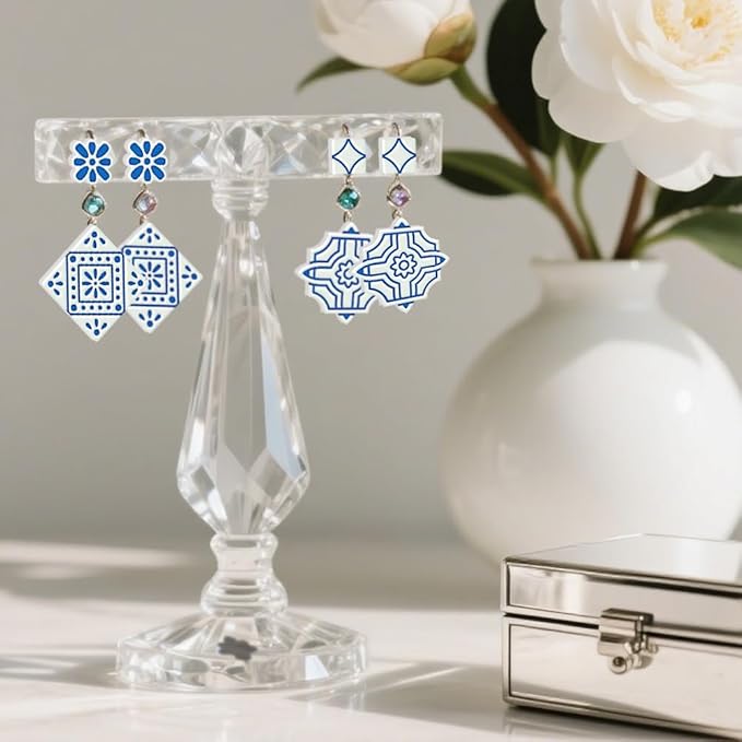 ORIGACH 17 Pcs Portuguese Peranakan Tiles Polymer Clay Cutters, Mediterranean Flower Frame & Tiles Design Clay Cutters for Polymer Clay Jewelry Earrings with a Clear Storage Box