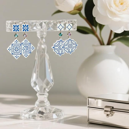 ORIGACH 17 Pcs Portuguese Peranakan Tiles Polymer Clay Cutters, Mediterranean Flower Frame & Tiles Design Clay Cutters for Polymer Clay Jewelry Earrings with a Clear Storage Box