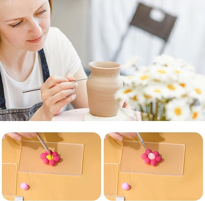 Polymer Clay Cutter Tools, Acrylic Roller Pin, 5 Pieces Flexible Clay Cutters, Ceramic Cutters Slicer Kit Clear Rectangle Sheet Press Board Wire Texture Set Needle Detail Modelling Supplies