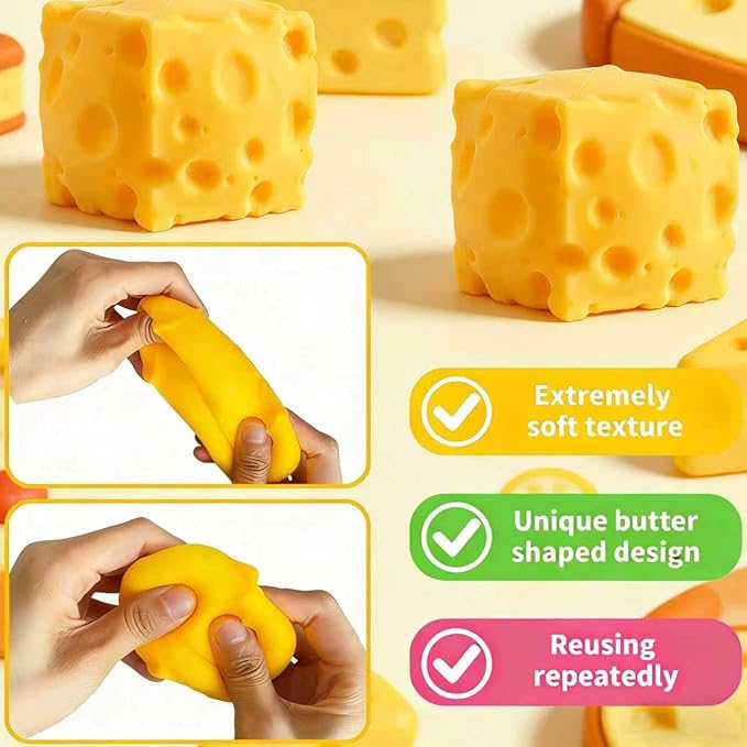 Yellow Cheese Squeeze Toy, Easter Basket Stuffers for Kids Teens, Soft Simulation Food Squeeze Toy, Cute Desk Decor, Birthday Gift for Girls Boys, Office Classroom Fidget Pack