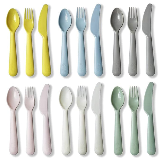 18Pcs Plastic Toddler Utensils Set Kids Spoons Forks Knife Colored Baby Flatware Set Silverware Set Reusable Plastic Utensils BPA Free Dishwasher Safe Plastic Cutlery