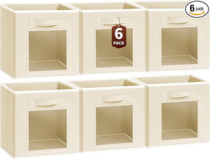 Homsorout Storage Baskets for Organizing - 6 Pack Cube Storge Bins, Foldable Storage Bins with Handle, Closet Organizers and Storage Baskets for Toys, Clothes, Beige