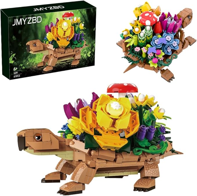 Sea Turtle Succulent Planter Building Set, Turtle Flowers Pot Building Kit, Animals Botanical Collection Blocks Toys, for 6+ Boys, Girls, Women, Home Plants Decor Gift Idea for Christmas (477Pcs)