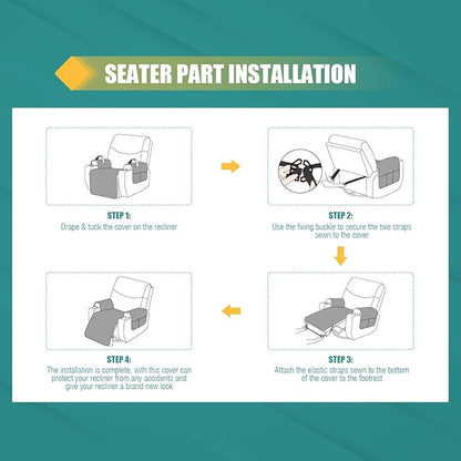 Ruaozz Waterproof Recliner Chair Covers Non Slip Chair Covers Recliner Seat Cover with Arms Washable Recliner Covers for Reclining Chair with Pocket, Covers for Recliner Chair (Dark Grey, Small-22'')