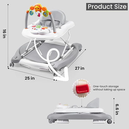Boyro Baby Baby Walker, 5-in-1 Baby Walkers for Boys and Girls 6-12 Months with Bouncer, Removable Footrest, Feeding Tray & Music, Foldable & Adjustable Activity Walker for 6-18 Months Toddler Infant