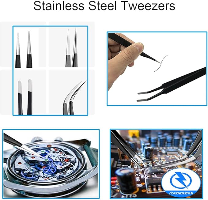 MSDADA 11 Pcs Silicone Resin Mold Tools Set Stirring Needle Spoon Tool Tweezers Precision Kit, Anti-Static Electronics Tweezers Set for Resin Art Crafts,Jewelry Making(Rose Red+Pink)