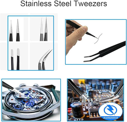 MSDADA 11 Pcs Silicone Resin Mold Tools Set Stirring Needle Spoon Tool Tweezers Precision Kit, Anti-Static Electronics Tweezers Set for Resin Art Crafts,Jewelry Making(Rose Red+Pink)