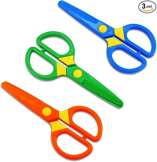 JIALEEY Plastic Child-Safe Scissor Set, Toddlers Training Scissors, Pre-School Training Scissors and Children Art Supplies（3pcs） Multicolored