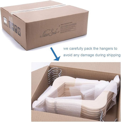 Nature Smile 20 Pack Unfinished/Natural Kids Baby Children Toddler Wooden Shirt Dress Coat Hangers with No Painting - 360°Stronger Anti-Rust Chrome Swivel Hook - Extra Smoothly Cut Notches