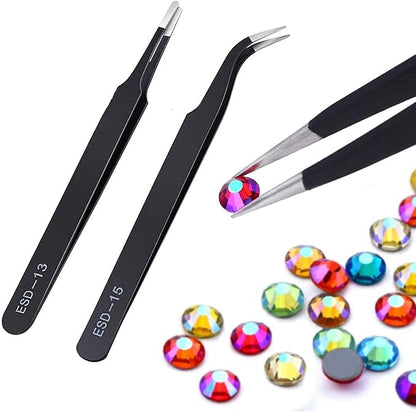 MSDADA 11 Pcs Silicone Resin Mold Tools Set Stirring Needle Spoon Tool Tweezers Precision Kit, Anti-Static Electronics Tweezers Set for Resin Art Crafts,Jewelry Making(Rose Red+Pink)