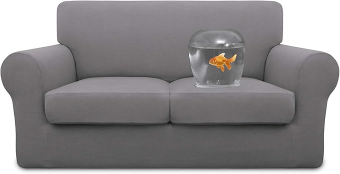 Easy-Going 100% Dual Waterproof Loveseat Cover Stretch Soft Couch Cover for Dogs, Sofa Slipcover for 2 Separate Cushion Couch Leakproof Furniture Protector for Kids, Pets Light Gray