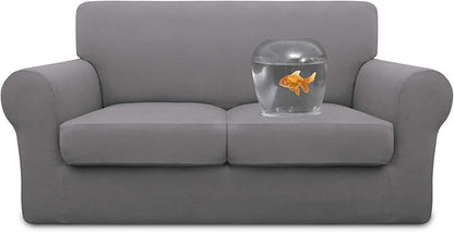 Easy-Going 100% Dual Waterproof Loveseat Cover Stretch Soft Couch Cover for Dogs, Sofa Slipcover for 2 Separate Cushion Couch Leakproof Furniture Protector for Kids, Pets Light Gray