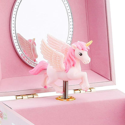 RR ROUND RICH DESIGN Kids Musical Jewelry Box for Girls with Drawer and Jewelry Set with Mysterious Unicorn - Over the Waves Tune Pink