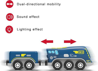 Z MAYABBO Battery Operated Locomotive Trains for Wooden Tracks, Powerful Engine Toy Train Vehicle for Railway Track, Science Fiction Train Car Series Fit All Brands Railroad (Battery Not Included)