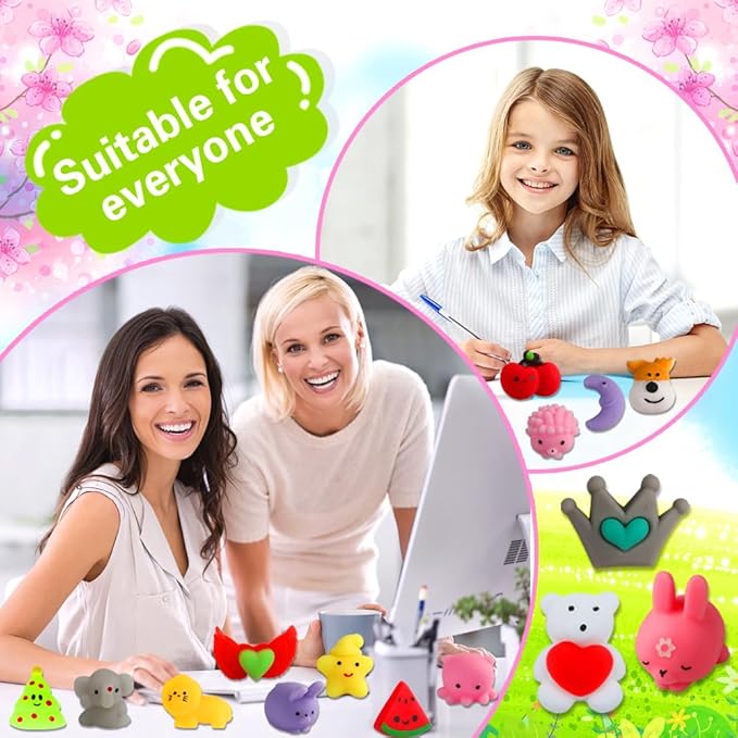 100 Pack Squishies Toys, Tiny Mochi Squishy Fidget Toys Random Bulk Party Favors for Kids 4- 8 8-12 Goodie Bag Pinata Stocking Stuffers Classroom Prizes Treasure Box Egg Fillers Girls